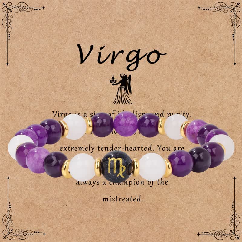 Olivenorma Amethyst Clear Crystal Blue Sandstone Beaded Zodiac Bracelet