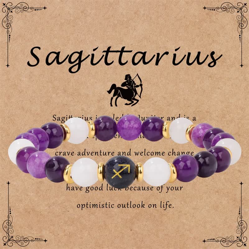 Olivenorma Amethyst Clear Crystal Blue Sandstone Beaded Zodiac Bracelet