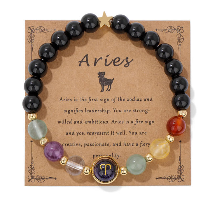 Olivenorma Black Onyx Blue Sandstone Beaded Zodiac Bracelet