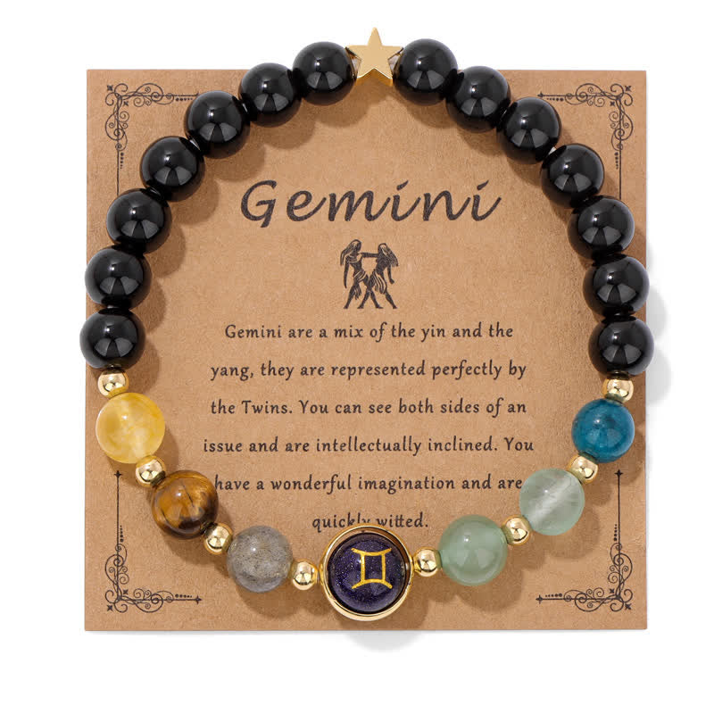 Olivenorma Black Onyx Blue Sandstone Beaded Zodiac Bracelet