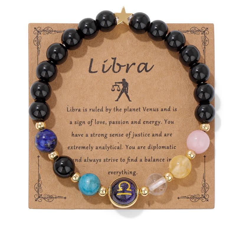 Olivenorma Black Onyx Blue Sandstone Beaded Zodiac Bracelet