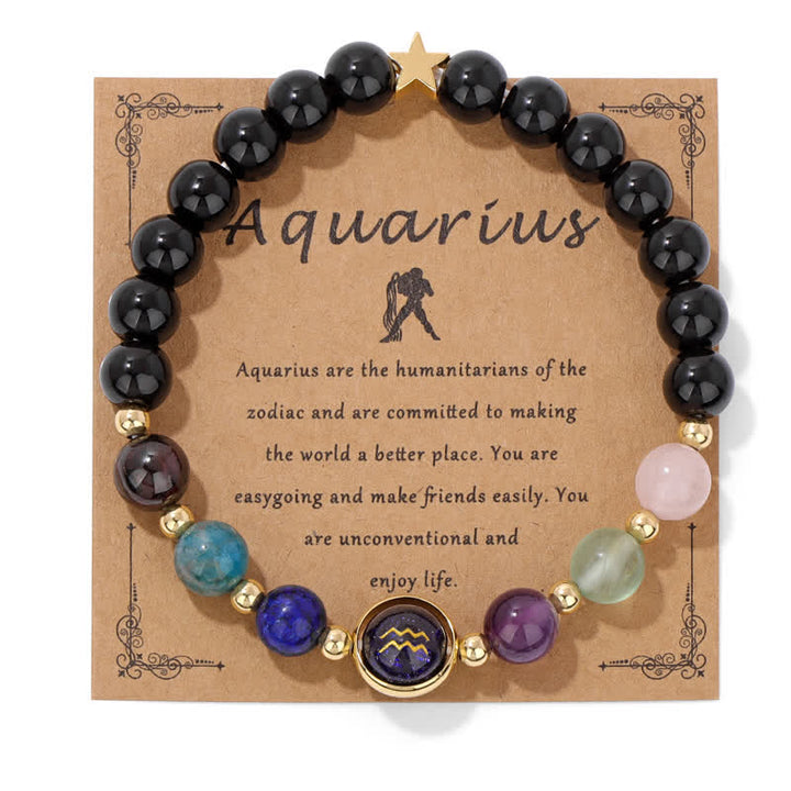 Olivenorma Black Onyx Blue Sandstone Beaded Zodiac Bracelet