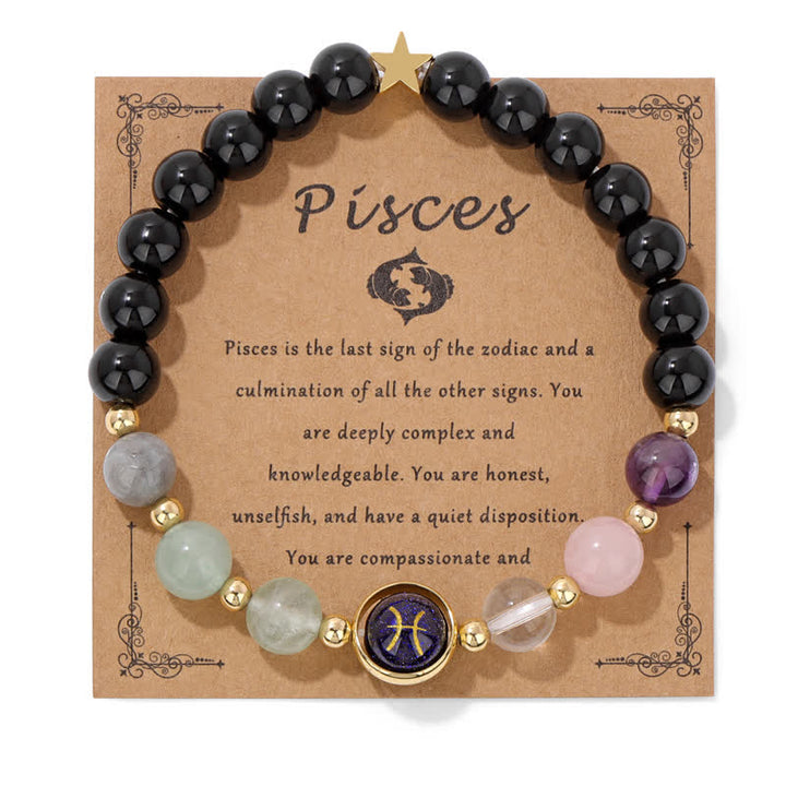 Olivenorma Black Onyx Blue Sandstone Beaded Zodiac Bracelet