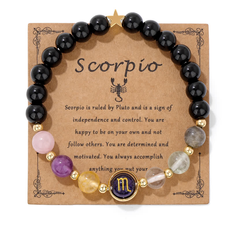 Olivenorma Black Onyx Blue Sandstone Beaded Zodiac Bracelet