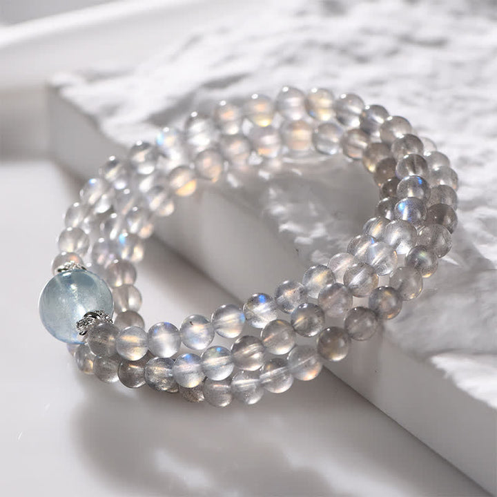 Olivenorma Moonstone Aquamarine Beaded Multi-layer Bracelet