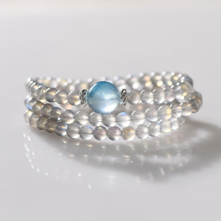 Olivenorma Moonstone Aquamarine Beaded Multi-layer Bracelet