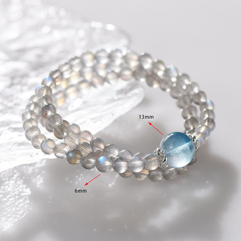 Olivenorma Moonstone Aquamarine Beaded Multi-layer Bracelet