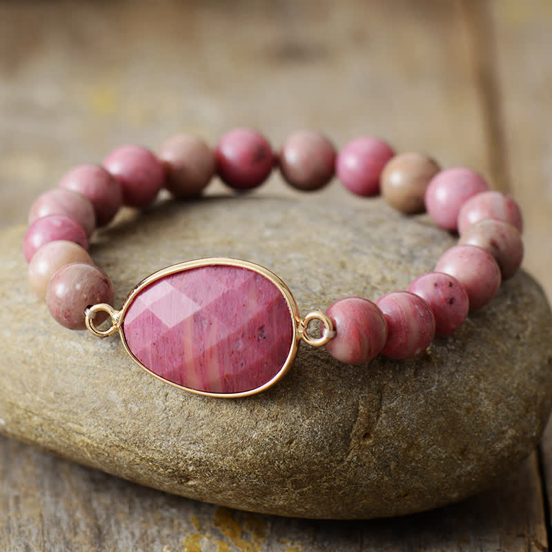 Olivenorma Natural Rhodochrosite Tiger Eye Beaded Bracelet