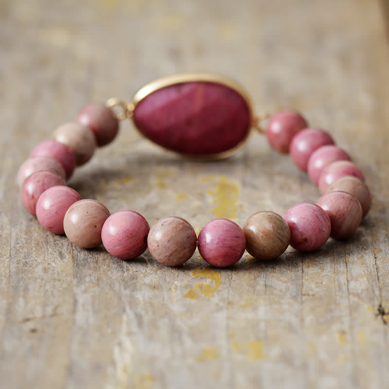 Olivenorma Natural Rhodochrosite Tiger Eye Beaded Bracelet