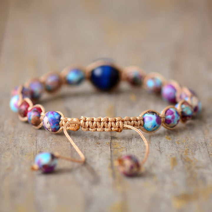 Olivenorma Blue Tiger Eye Purple Emperor Stone Beaded Bracelet