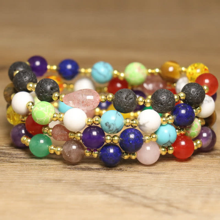 Olivenorma Natural Stone Colorful Round Beads Exquisite Bracelet