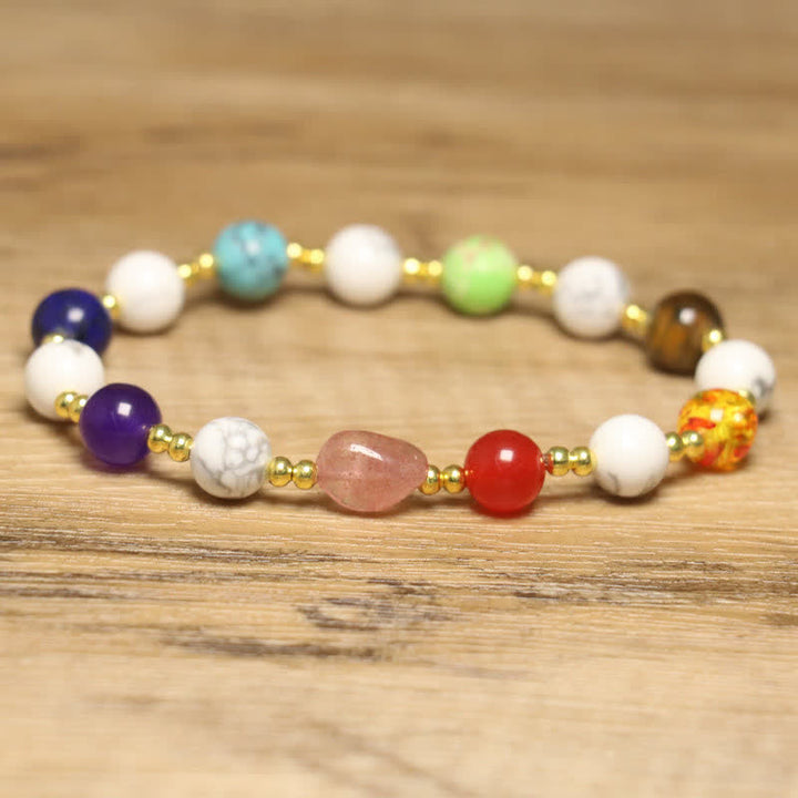 Olivenorma Natural Stone Colorful Round Beads Exquisite Bracelet