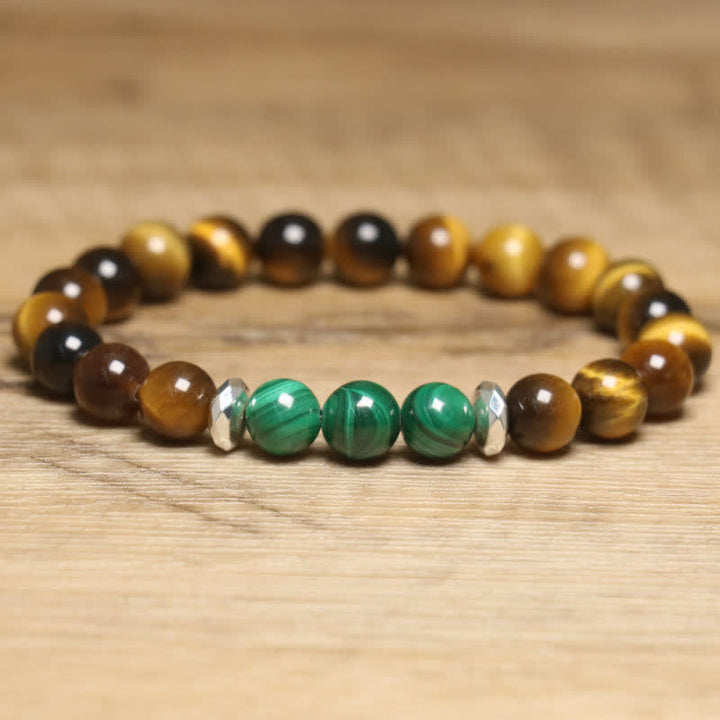 Olivenorma Natural Tiger Eye Malachite Beaded Bracelet