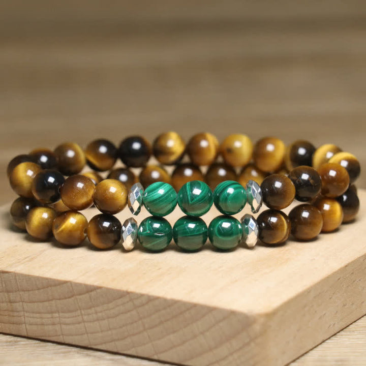 Olivenorma Natural Tiger Eye Malachite Beaded Bracelet