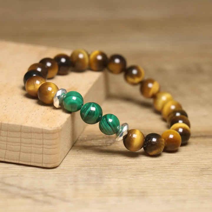 Olivenorma Natural Tiger Eye Malachite Beaded Bracelet