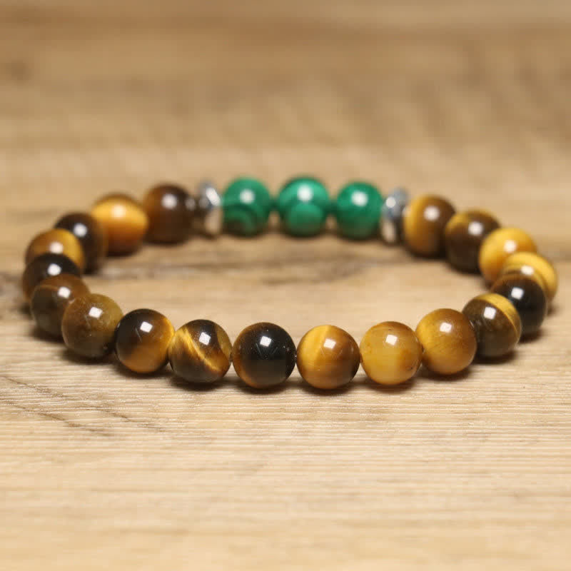 Olivenorma Natural Tiger Eye Malachite Beaded Bracelet