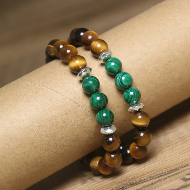 Olivenorma Natural Tiger Eye Malachite Beaded Bracelet