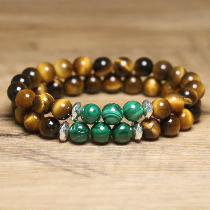 Olivenorma Natural Tiger Eye Malachite Beaded Bracelet