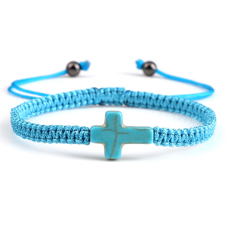 Olivenorma Cross Turquoise Pendant Braided Bracelet