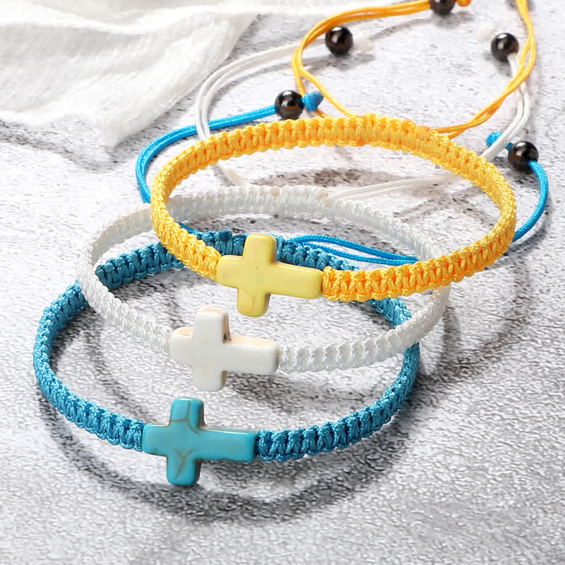 Olivenorma Cross Turquoise Pendant Braided Bracelet