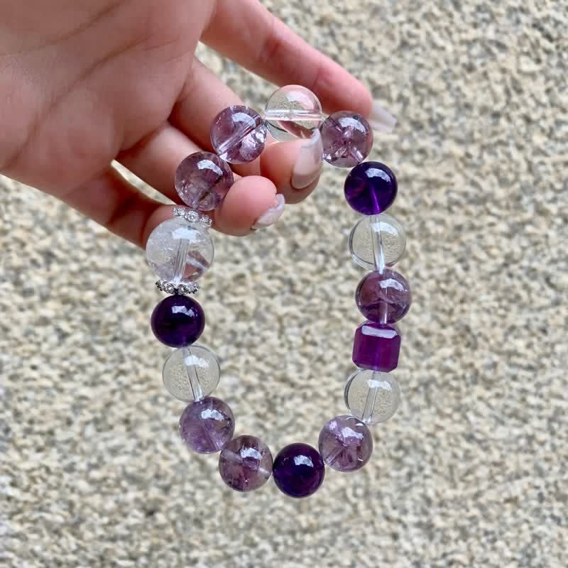 Olivenorma 10mm Amethyst Clear Crystal Beaded Bracelet