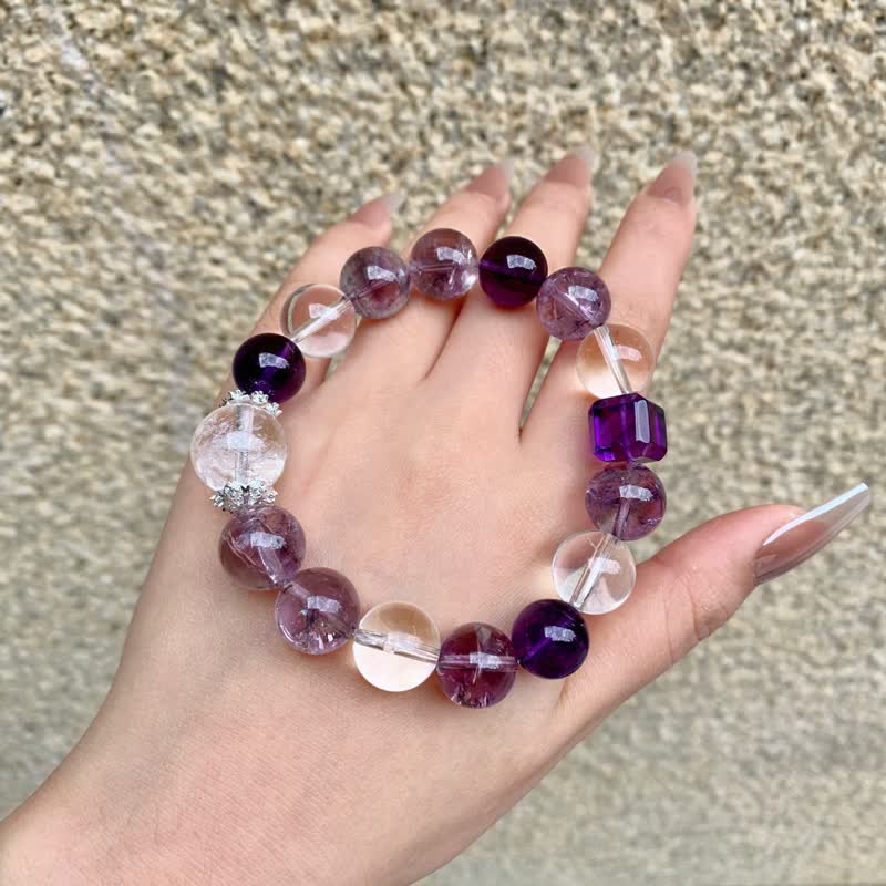 Olivenorma 10mm Amethyst Clear Crystal Beaded Bracelet