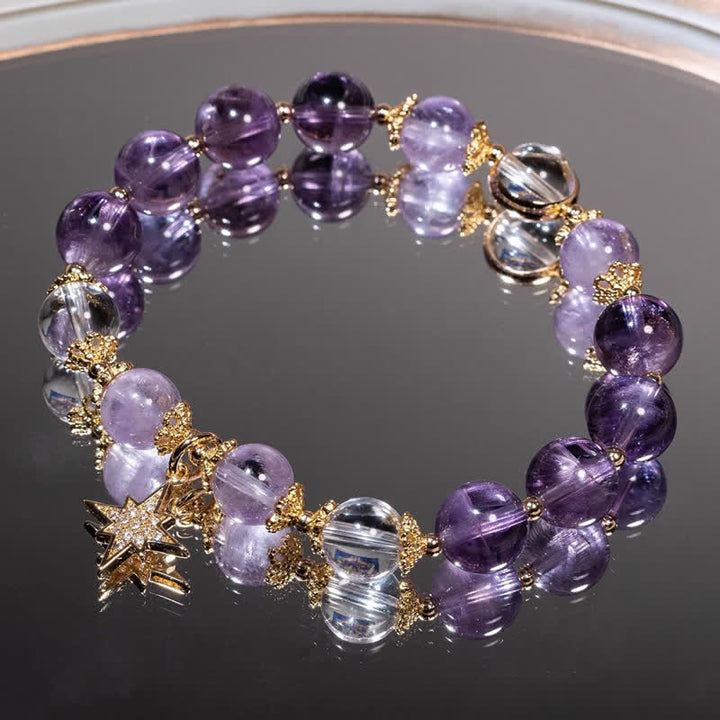 Olivenorma Amethyst Lepidolite Eight-pointed Star Pendant Bracelet