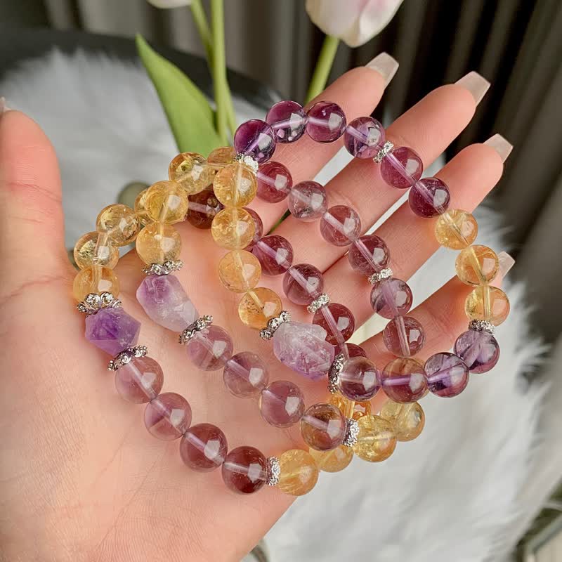 Olivenorma Natural Amethyst Citrine Irregular Pendant Beaded Bracelet