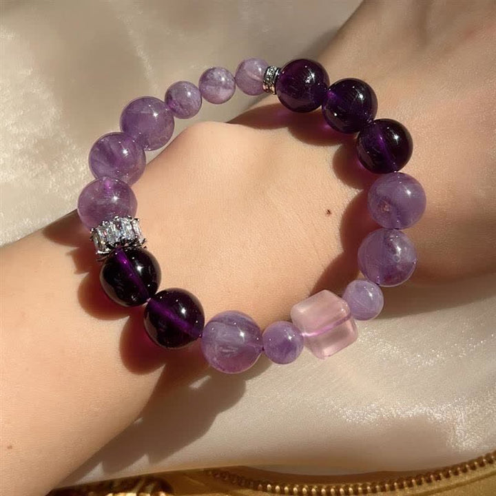 Olivenorma Natural Amethyst Lepidolite Beaded Bracelet