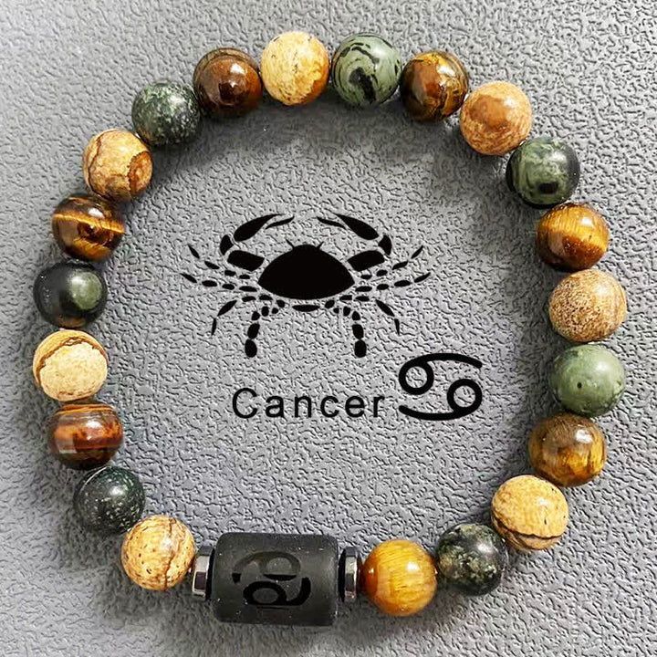 Olivenorma 12 Constellations Zodiac Tiger Eye Picture Jasper Beaded Bracelet