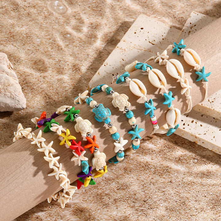 Olivenorma White Turquoise Starfish Turtle Pendant Beach Bracelet