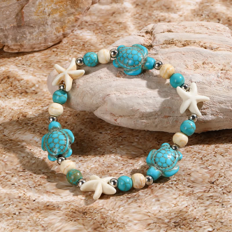 Olivenorma White Turquoise Starfish Turtle Pendant Beach Bracelet