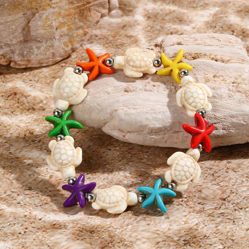 Olivenorma White Turquoise Starfish Turtle Pendant Beach Bracelet