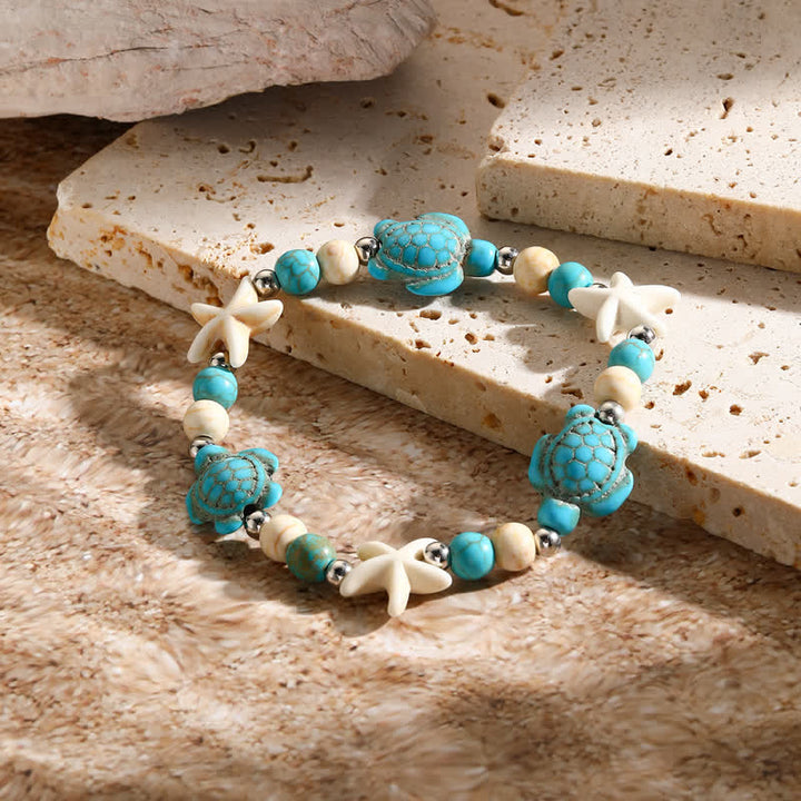 Olivenorma White Turquoise Starfish Turtle Pendant Beach Bracelet