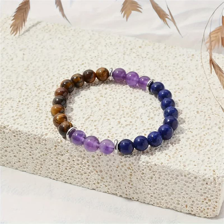 Olivenorma Amethyst Lapis Lazuli Tiger Eye Beaded Bracelet