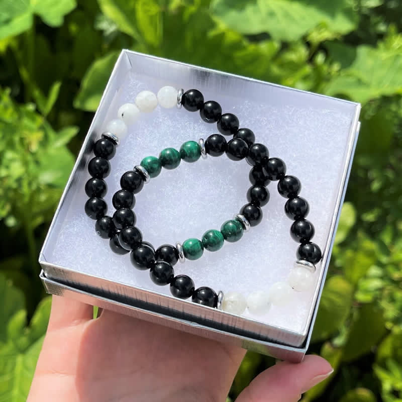 Olivenorma Obsidian Malachite Moonstone Beads Bracelet