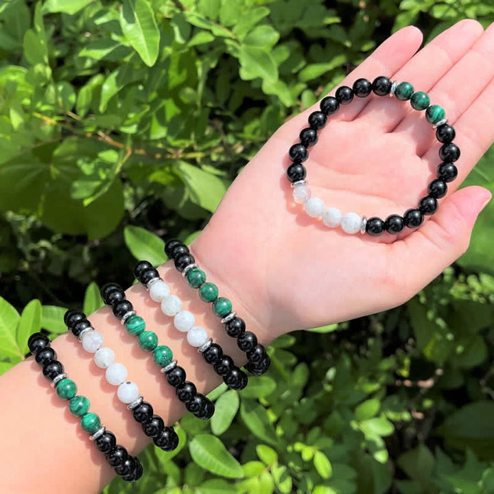 Olivenorma Obsidian Malachite Moonstone Beads Bracelet