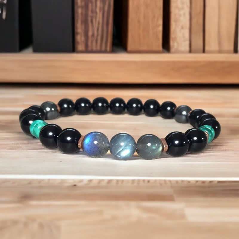 Olivenorma 8mm Obsidian Labradorite Turquoise Beads Bracelet