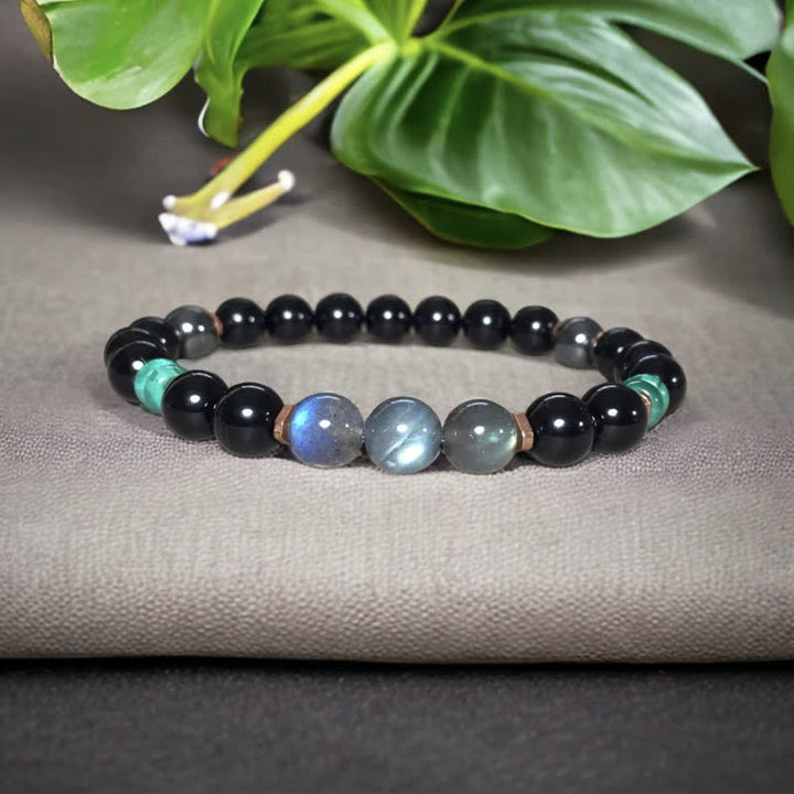 Olivenorma 8mm Obsidian Labradorite Turquoise Beads Bracelet