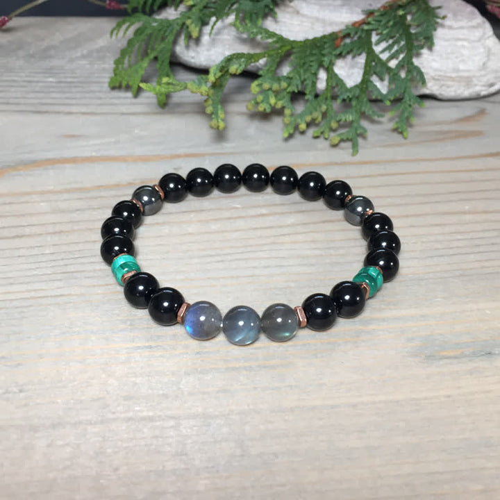 Olivenorma 8mm Obsidian Labradorite Turquoise Beads Bracelet