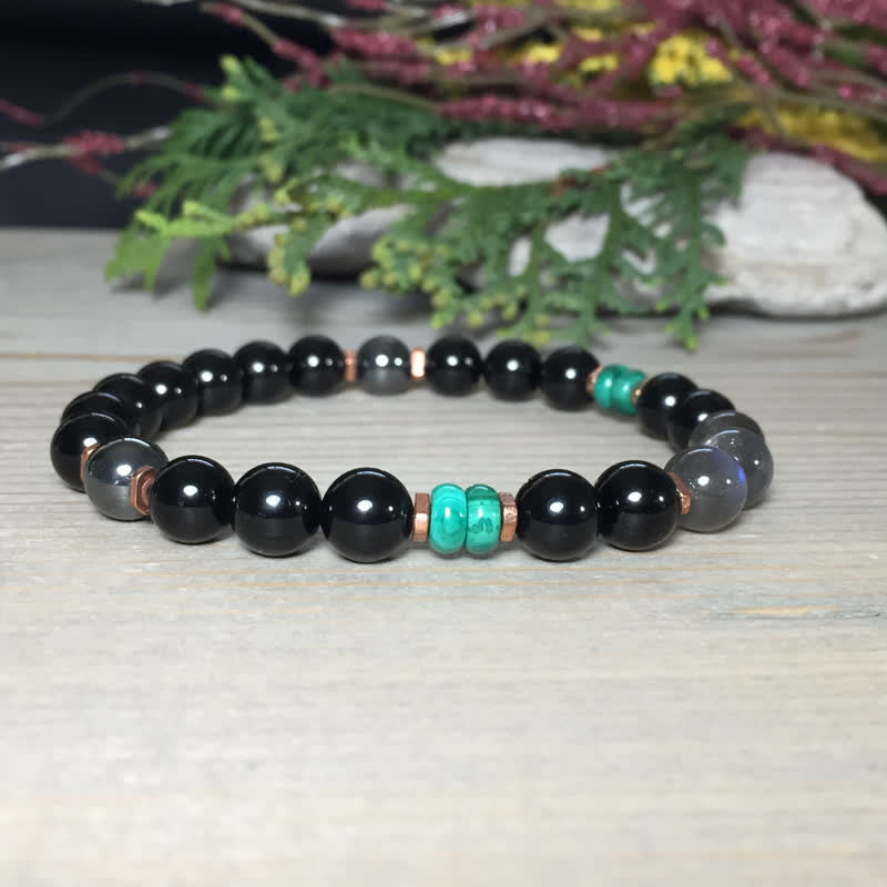 Olivenorma 8mm Obsidian Labradorite Turquoise Beads Bracelet