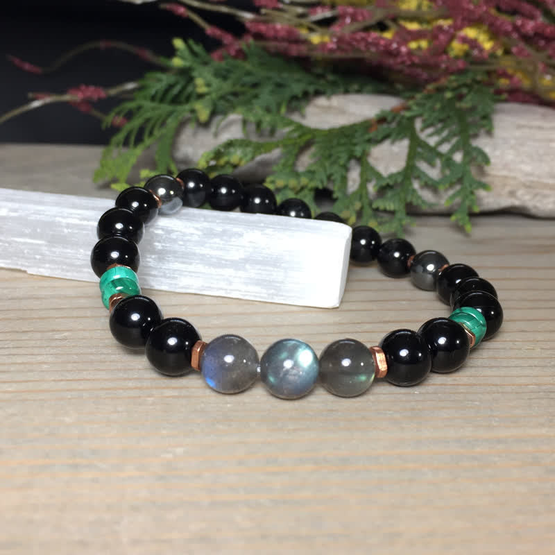 Olivenorma 8mm Obsidian Labradorite Turquoise Beads Bracelet