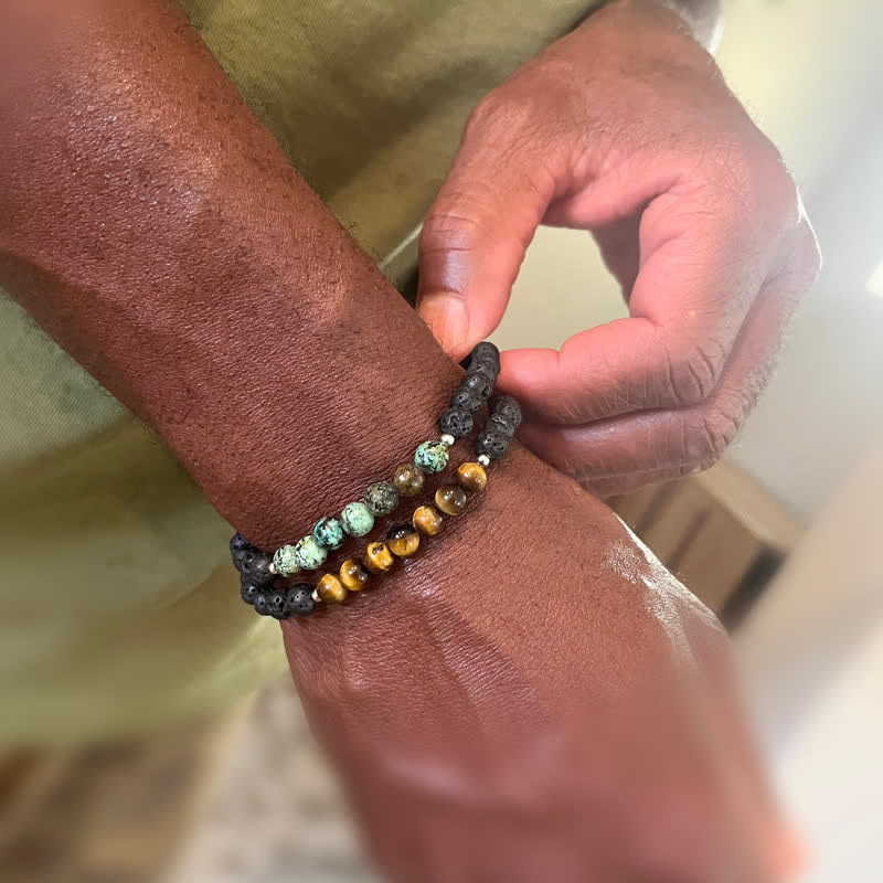 Olivenorma Lava Stone African Turquoise Tiger Eye Bracelet Set