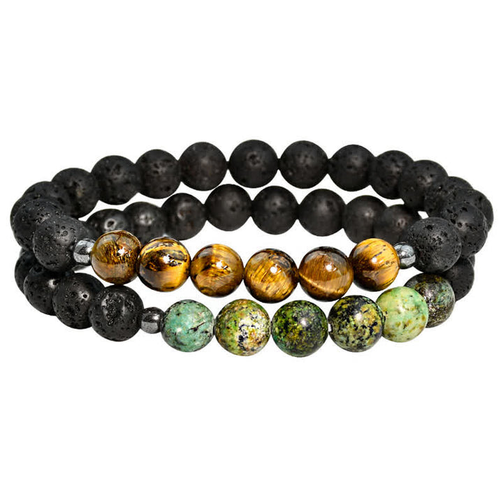 Olivenorma Lava Stone African Turquoise Tiger Eye Bracelet Set