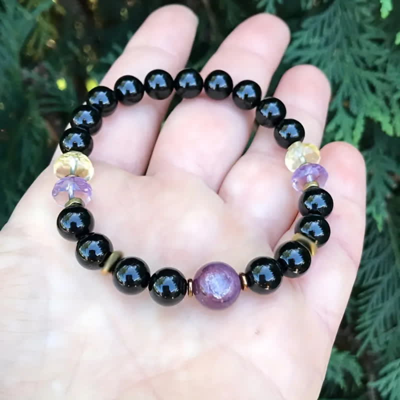 Olivenorma 8mm Obsidian Amethyst Beaded Bracelet