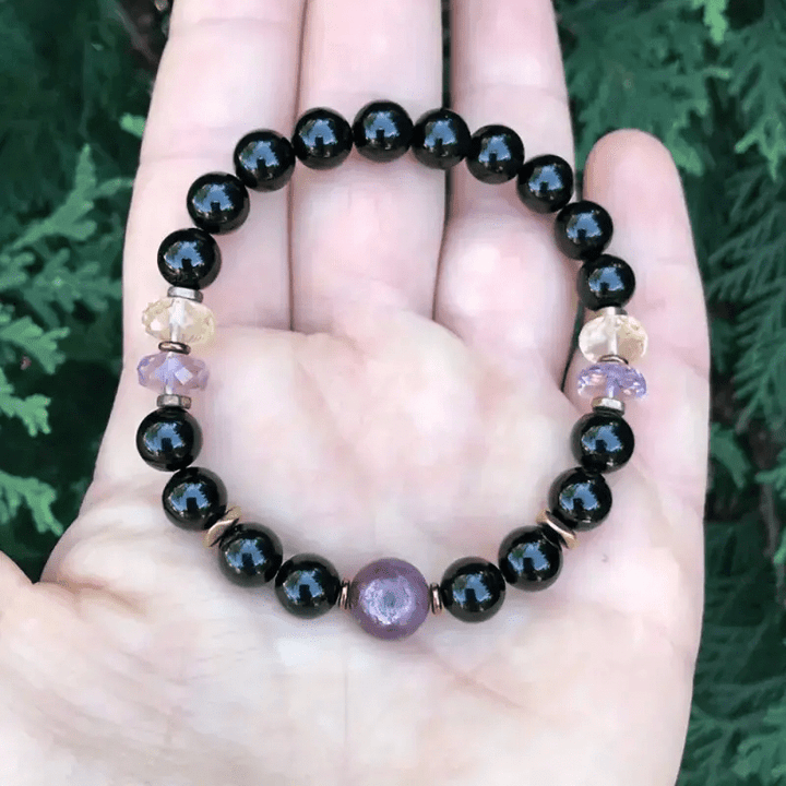 Olivenorma 8mm Obsidian Amethyst Beaded Bracelet