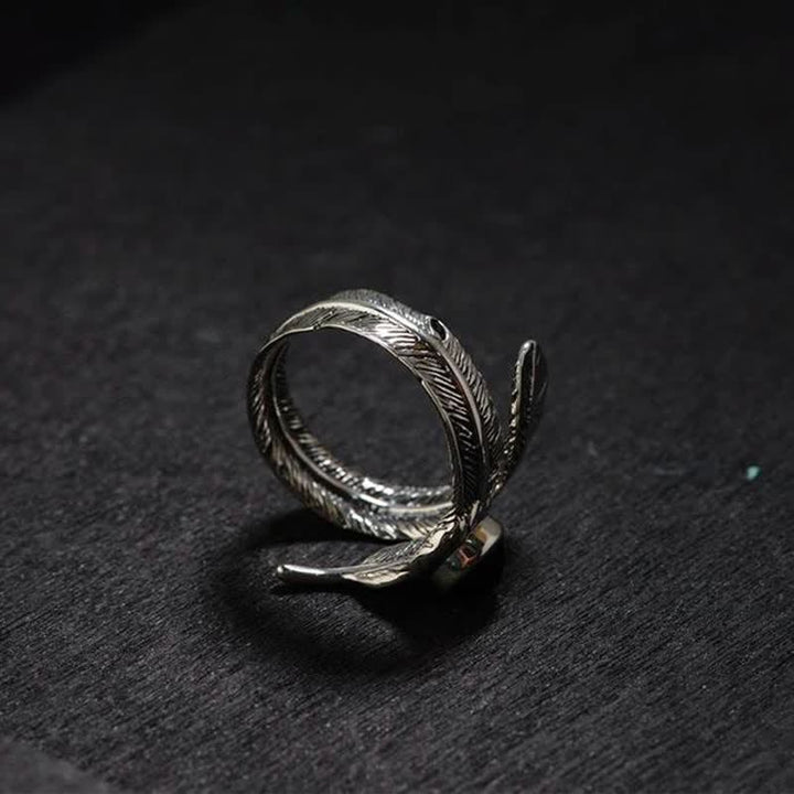 Olivenorma Hip-Hop Black Onyx Adjustable Feather Ring