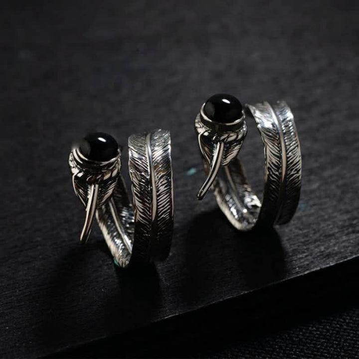 Olivenorma Hip-Hop Black Onyx Adjustable Feather Ring