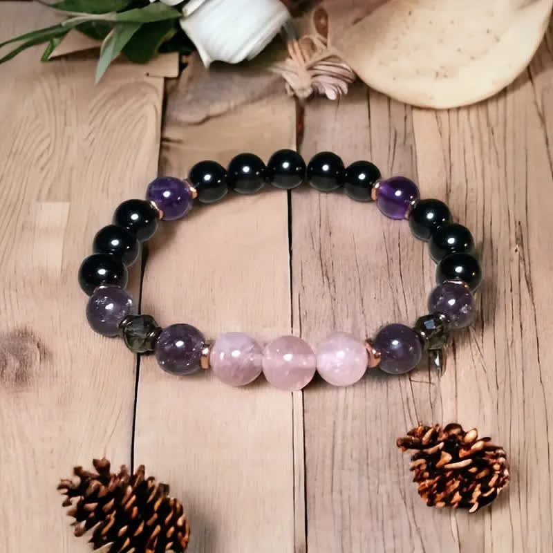 Olivenorma 8mm Rose Quartz Obsidian Amethyst Beads Bracelet