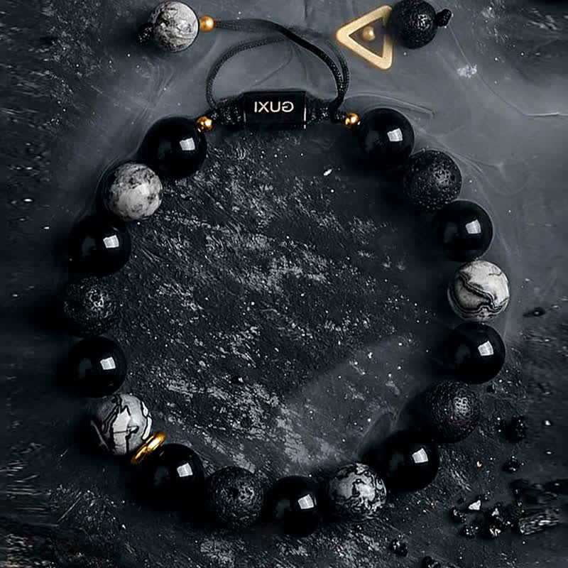 Olivenorma "Cold Night" Natural Obsidian Labradorite Beaded Bracelet